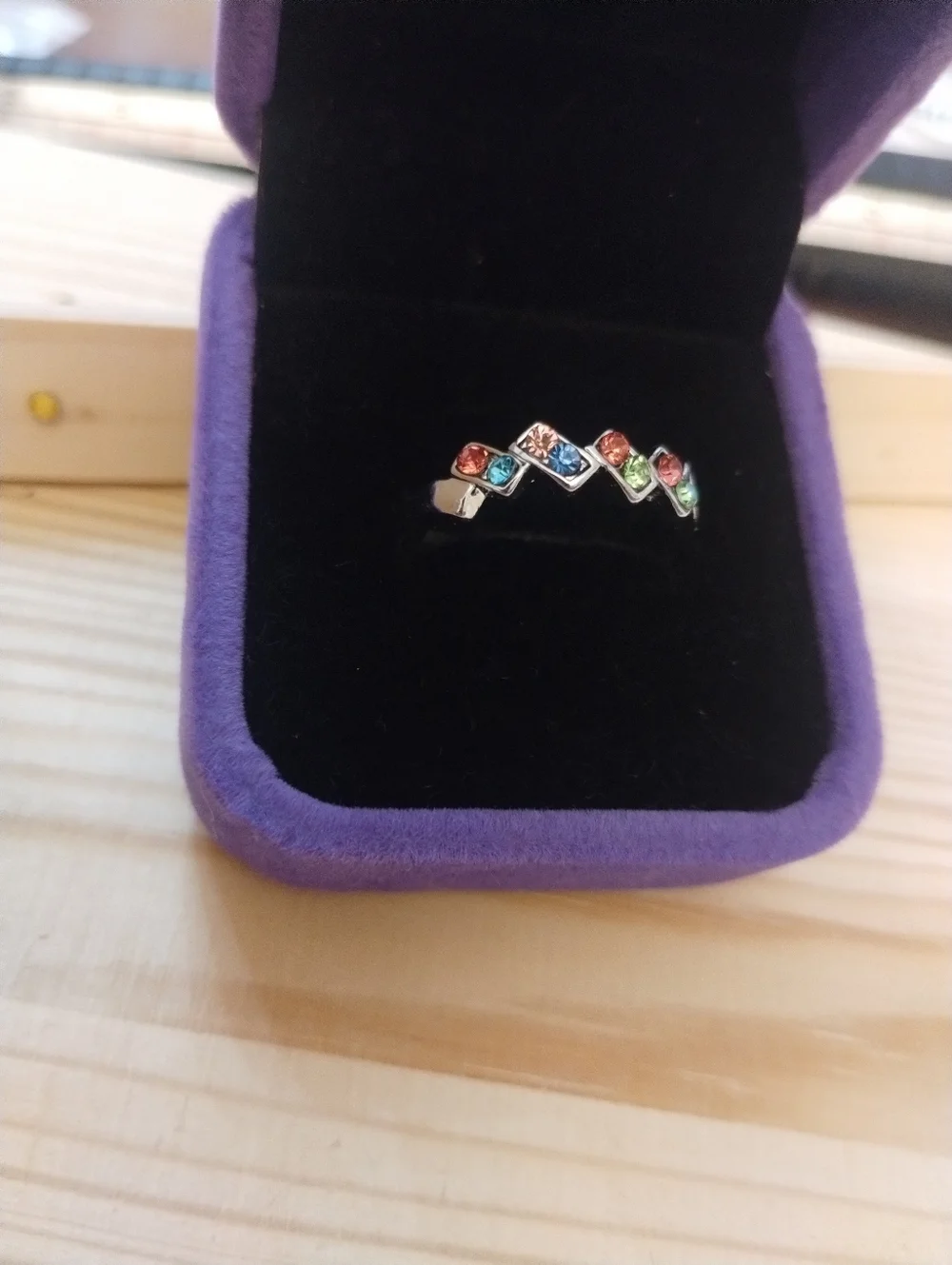 New Multicolor Rhinestone Ring Silver Tone Costume Jewelry Statement Ring Size 8